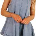 Denim 2 Piece Set For Women Sleeveless Crew Neck Pleated Top Loose Shorts 2026 Fashion Lounge Jean Shorts Work Out Set (Blue, S)