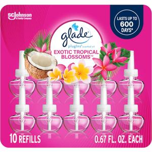 Glade PlugIns Refills Air Freshener, Scented and Essential Oils for Home and Bathroom, Exotic Tropical Blossoms, 6.7 Fl Oz, 10 Count (Packaging May Vary)