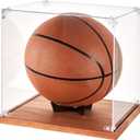 Basketball Display Case, Acrylic Clear 10" Full Size with Solid Wood Base, UV Protected Box, Suitable for Soccer and Basketball, Removable Built-in Ball Stand for Sports Collectibles