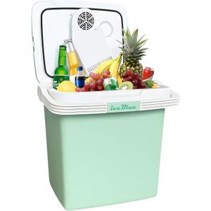 Iceblue Electric Cooler, 26 Liters/28 Cans Mini Fridge with Automatic Locking Handle, 120V AC Home Power Cord & 12V Car Adapter Car Refrigerator, Car Fridge for Home, Car, Gift - Green