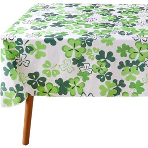 Fitable St Patricks Day Rectangle Tablecloth - 60x102 Inch Waterproof Green/White Shamrock Table Cloth Vinyl Wipe Clean Clover Table Cover for Dining Room, Kitchen, Indoor/Outdoor Party Table Decor