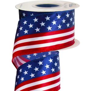 Ribbli Patriotic Stars and Stripes Wired Satin Ribbon, American Flag Ribbon 2-1/2 Inch x Continuous 10 Yard, Red/White/Blue, 4th of July Ribbon for Big Bow, Wreath, Tree Decoration