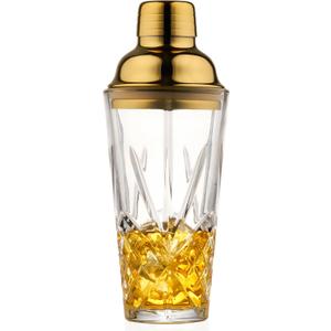 15oz Crystal Cocktail Shaker with Gold Lid - Premium Lead-Free Glass Shaker with #304 Steel Strainer - Elegant Barware for Home Bartenders - Perfect for Old Fashioned, Martini,Classic Cocktails