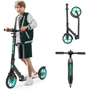 FED Fitness WAYPLUS KS1 Kick Scooter for Ages 6+,Kid, Teens & Adults. Max Load 240 LBS. Foldable, Lightweight, 8IN Big Wheels for Kids, Teen and Adults, 4 Adjustable Levels. Bearing ABEC9 (Aquas)