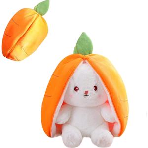 2PCS Plush Toy Pillow, Reversible Carrot Strawberry Bunny Plush with Zipper, Easter Bunny Stuffed Animal Cute Rabbit Plushie Birthday Gift for Boys Girls Kids (1pcs 7" Carrot)
