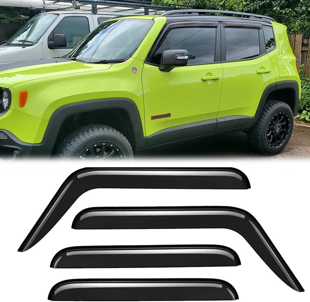 4pcs Outside Mount Style Window Rain Guards Durable Side Wind Deflectors Dark Smoke Nice Looking Vent Window Visors Fit for 2015-2024 Jeep Renegade 94368