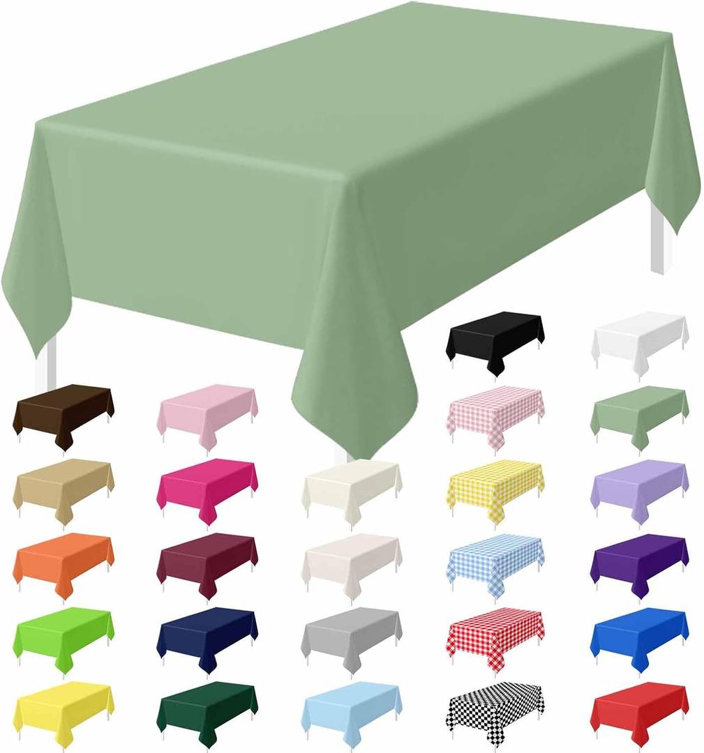HEIPINIUYE 2 Pack Sage Green Tablecloth Disposable 54 x 108 Inch Sage Plastic Table Cloth Disposable Waterproof Rectangle Table Cover for Party Birthday Camping Picnic Tablecloths