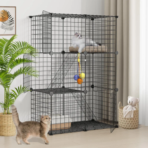LotFun Cat Cages, 3-Tier Cat Enclosure DIY Kennel Detachable Patio Metal Wire Cat Playpen with Hammock for 2-3 Cats for Ferret, Squirrel and Small Animals