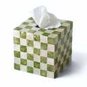 CHI AN HOME 5.7" Square Tissue Box Cover, Handmade Checkered Cube Tissue Box Cover with Capiz Shells, Decorative Tissue Holder for Living Room, Bathroom, Bedroom or Office (Pistachio Green)
