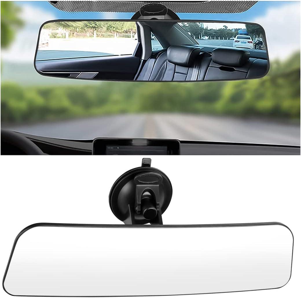 Car Rear View Mirror with Suction Cup, Anti Glare Wide Angle HD Auto Inside Rearview Mirror, 360 Degrees Adjustable Reduce Blind Spots, Universal for Vehicle, Marine, Boat, Truck, SUV, Van