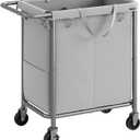 SONGMICS Laundry Basket with Wheels, 2-Section Rolling Laundry Hamper, 37 Gallons (140L), Removable Liner, Steel Frame with Handle, Blanket Storage, 27.2 x 15.4 x 31.9 Inches, Dove Grey URLS004G01 (140 L)
