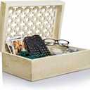 Mela Artisans Wooden Keepsake Box | Whitewash Mango Wood Memory & Photo Storage Box with Hinged Lid | Decorative Storage Box | Large | 9x6x3.5 Inch