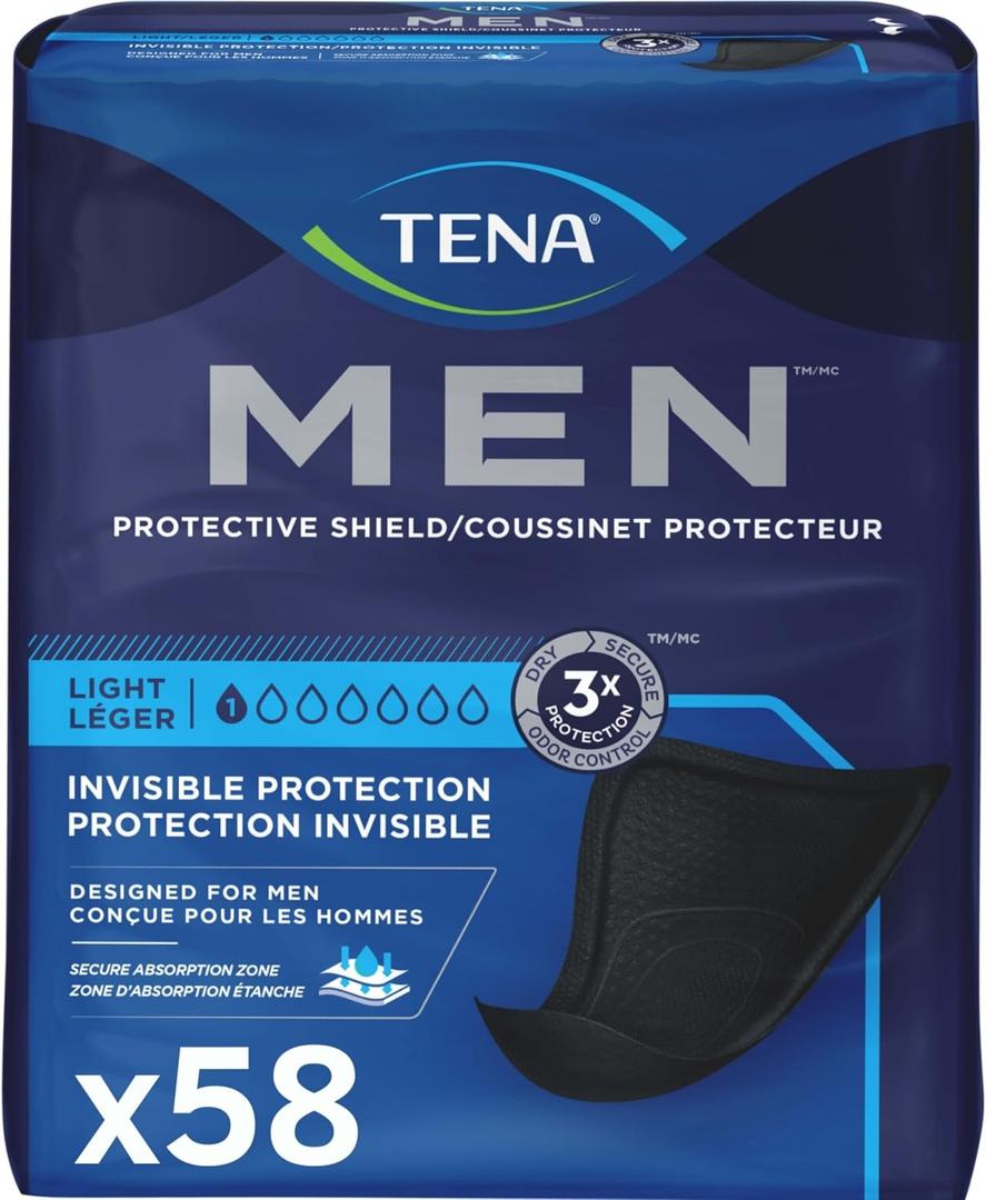 Tena Men Light Incontinence Protective Shield for Men, Bladder Control, Discrete, Light Absorbency, 58 Count