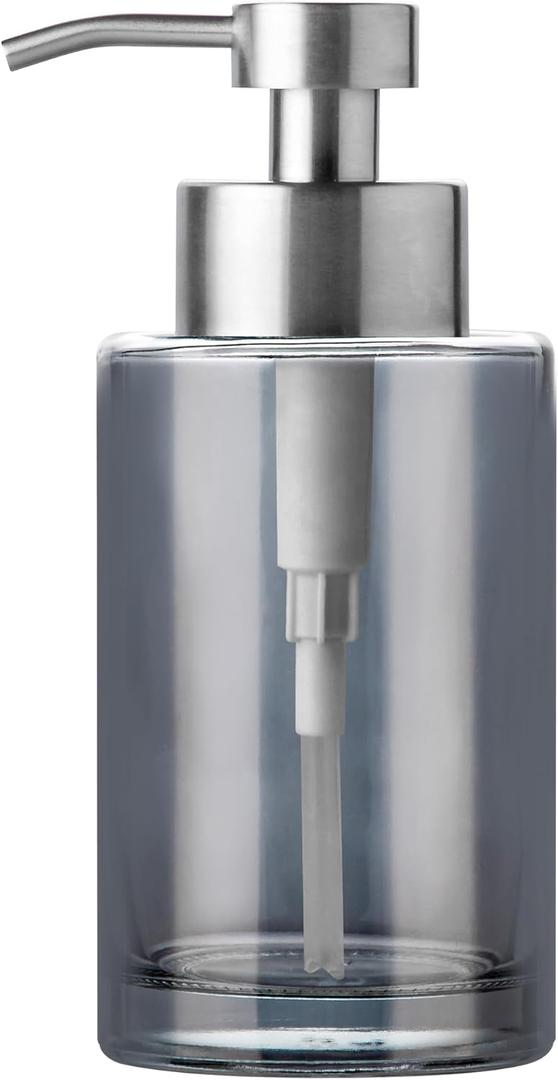 Enra Thick Glass Soap Dispenser with Stainless Steel Pump, 12oz Bathroom & Kitchen (Silver) (Silver/Liquid Type)