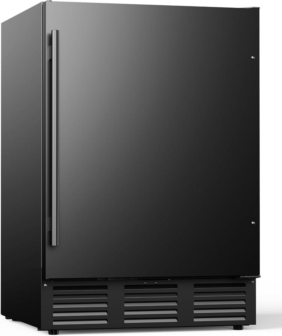 24 Inch Beverage Refrigerator, 180 Can Under Counter Fridge, Stainless Steel Beer Fridge for Built-in & Freestanding, Outdoor Refrigerator for Soda, Beer, Wine (Black)