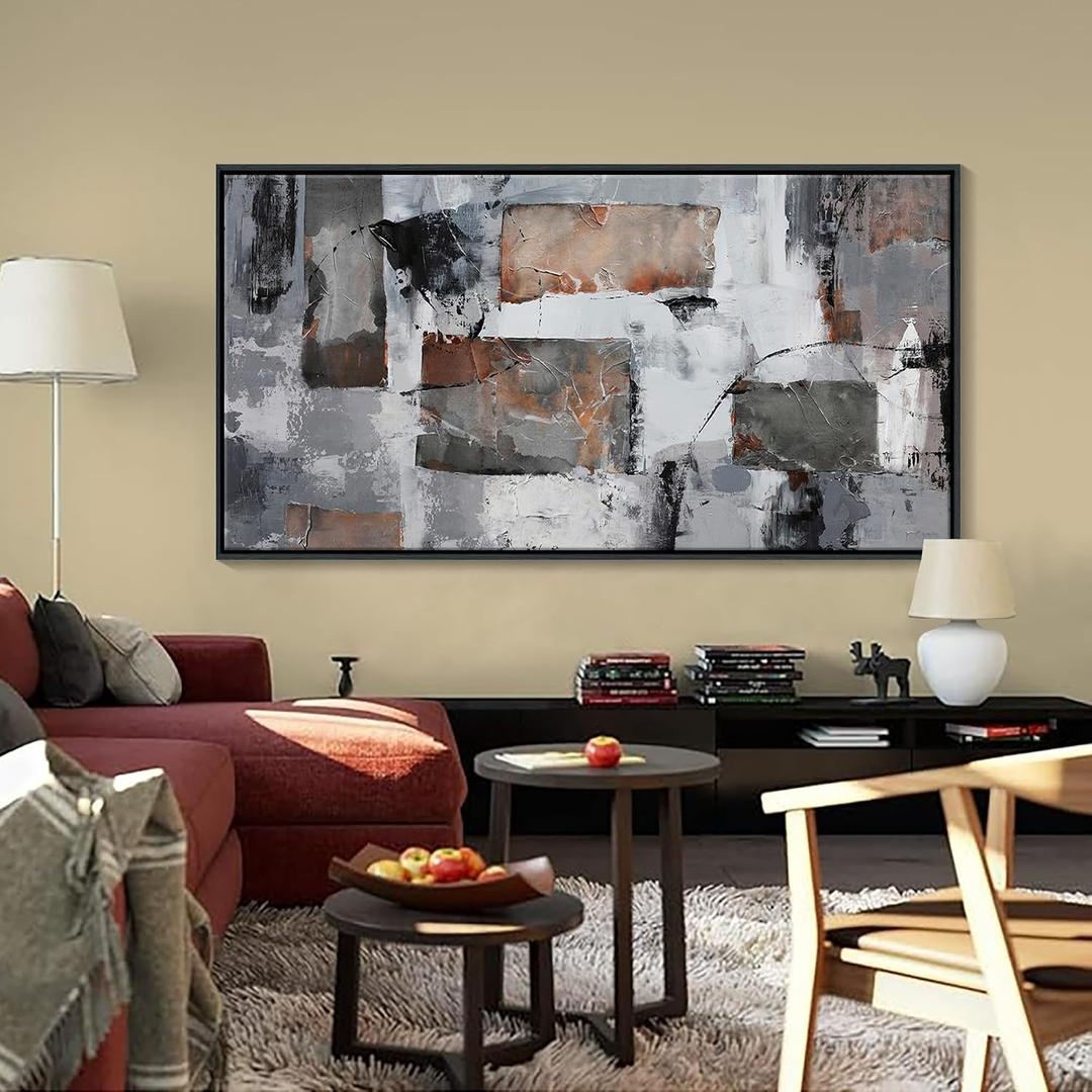 Large Wall Art - Abstract Modern Canvas Wall Art for Living Room, Framed Wall Decor for Bedroom, Decorative Artwork for Wall Decor in Gray and Black Tones 29x58IN