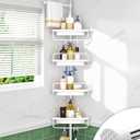 ALLZONE Rustproof Shower Caddy Corner for Bathroom,Bathtub Storage Organizer for Shampoo Accessories,4-Tier Adjustable Shelves with Tension Pole, 56 to 114 Inch, White