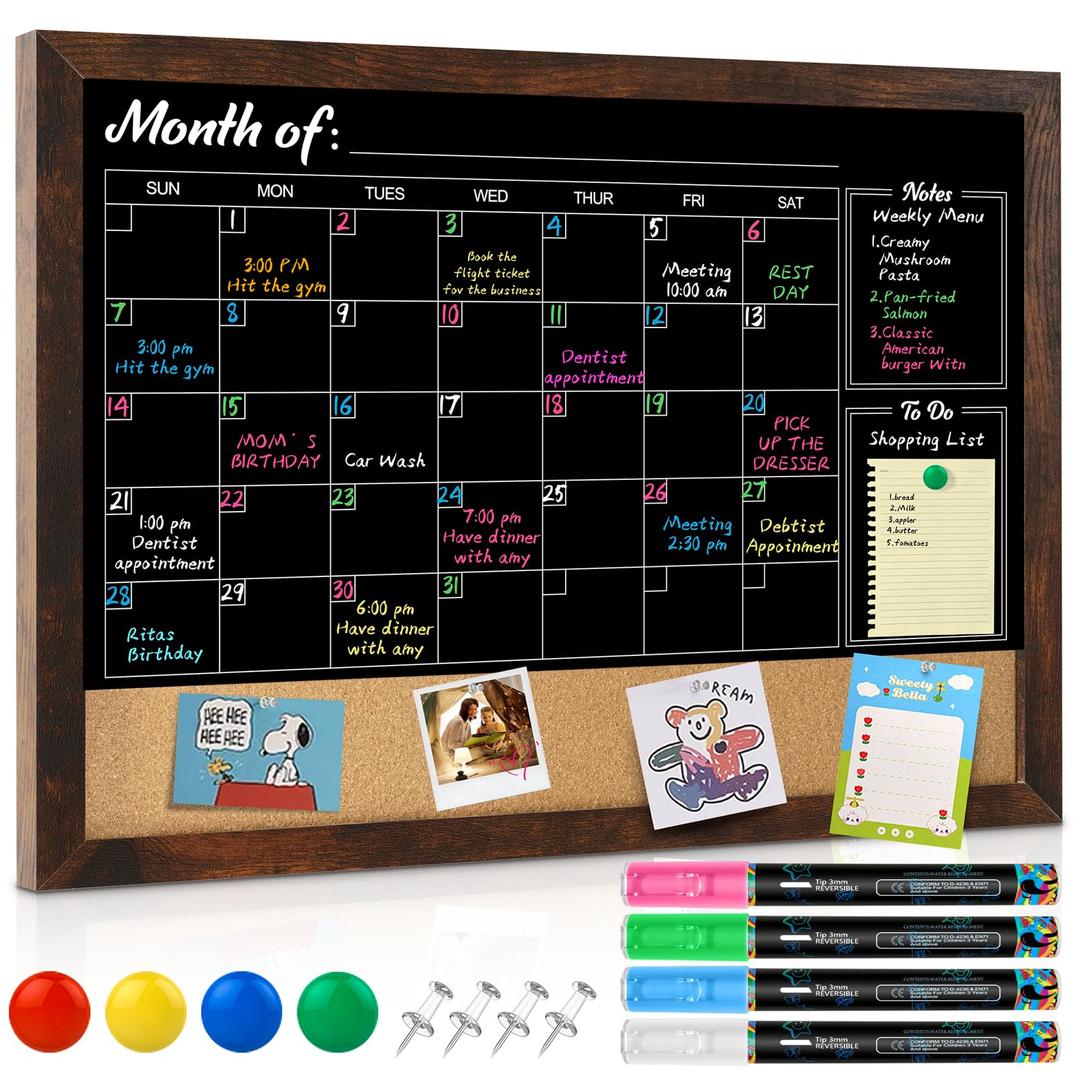 GOTIDEAL Chalkboard Calendar 24"x 18" Magnetic Chalk Calendar for Wall