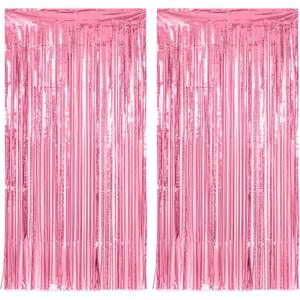 2 Pack Pink Foil Fringe Curtain, 3.28 X 6.56 Ft Party Tinsel Backdrop Birthday Decorations Photo Booth Metallic Streamer, Foil Curtain Backdrop for Valentines Wedding Baby Shower Party Decorations