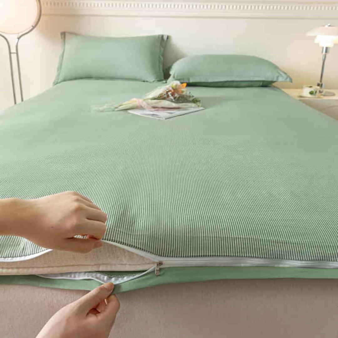 EFELIM Cotton Futon Mattress Cover King Queen Full Size, Japanese Floor Mattress Futon Cover with Zipper RV Mattress Futon Slipcovers (Green,Queen:150x200cm/59*X78.7)