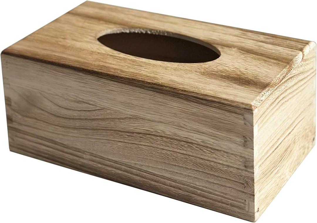 Rustic Wooden Tissue Box Cover Kleenexes Box Holder Rectangular Tissue Box Napkin Dispenser for Bathroom Office Living Room Dinner Table (Light Walnut)
