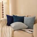 Softalker Throw Pillow Covers 18x18 Inch, Set of 4, Corduroy Soft Striped Farmhouse Boho Pillow Cover, Modern Decorative Cushion Pillow Case for Couch Sofa Bedroom Living Room, Grey/Blue