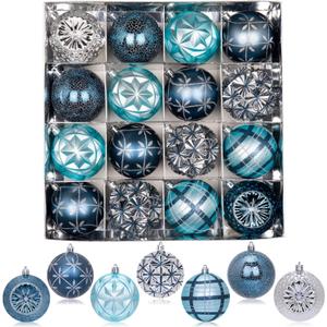 3.15" Blue Silver Christmas Ball Ornaments Set, 16ct Luxury Hand-Painted Shatterproof Large Hanging Bulbs, Bulk for Xmas Tree Wreath Holiday Decoration