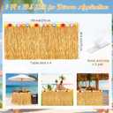 Fovths 4 Pack Luau Grass Table Skirt 9 Feet x 29.5 Inch Hawaiian Grass Table Skirt with Flowers Natural Hawaiian Party Decorations for Luau Birthday Summer Beach Party Supplies, Dark Straw Yellow