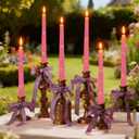 Set of 12 Bow-Printed Taper Candles 10 Inch - Smokeless, Dripless, Long Burn Time, White & Pink Decorative Candles for Wedding, Birthday, Dinner, Holiday Decor & Romantic Gifts