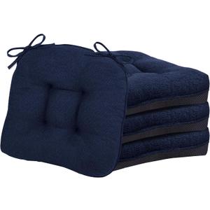 D-Shaped Chair Cushions, 4" Thick Dining Chair Pads Machine-Washable, Seat Cushions for Chair 18" x 18", Set of 4 18-Blue-4, 18" x 18"- 4 pack