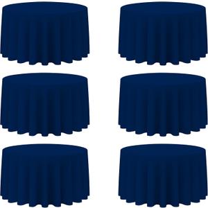 BRILLMAX 6 Pack Navy Blue Round Tablecloths 120 Inch for 60” Tables  150 GSM Polyester Fabric, Floor Length Drop, Water, Stain & Wrinkle Resistant Cloth Cover for Wedding Reception Banquet Dining
