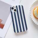 Compatible with iPhone 13/14 CaseCute Aesthetic Striped Soft TPU Shockproof Phone Case for Women Girl-Navy Blue