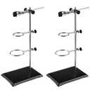 QWORK Chemistry Laboratory Stands Support Set, 2 Set Steel Lab Stand with Cast Iron Base, Rod 16" L with Burette Clamp and Flask Ring Clamps, 2 Retort Rings (Dia. 2"/2.8")