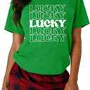 St Patricks Day Women Green Graphic Shirts Cute Lucky Irish Shamrock Short Sleeve Tops Funny Love Bleesed Holiday Printed Tee (Green, L)