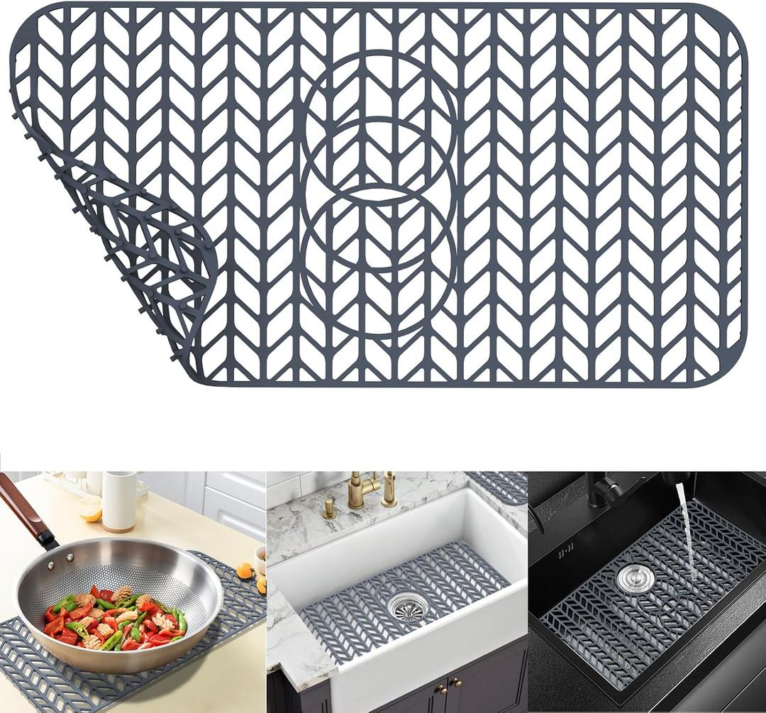 Sink Protectors For Kitchen Sink 12" 13" 16" 18" 19" 24" 26" 28" 29" 30", Silicone Kitchen Sink Mats Protector For Bottom Of Farmhouse Sink (24" X 12.5" Gray)