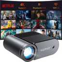 Portable WiFi Projector, Native 1080P Mini Movie Projector, 200 ANSI, WiFi & Wired Screen Mirroring, HDMI USB TypeC, Video Projector for Home Theater Bedroom & Outdoor Camping