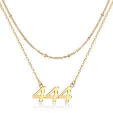 ZOEXUE S925 Sterling Silver/18k Gold 444 Angel Number Necklace Layering for Women Gold 444 Pendant Choker Chain Necklace Inspirational Numerology Jewelry Gift for Her
