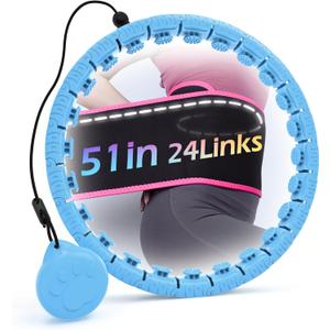 Weighted Hula Circle for Adults Weight Loss, Infinity Fitness Hoop Plus Size 51 Inch with Sweat Belt, Include 27 Detachable Links and Waist Trainer for Women (B-Blue)