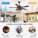 Asyko Crystal Ceiling Fan Fandelier with Lights - Modern Black Chandelier Fans with Remote ControlNoiseless AC Motor, Retro/Farmhouse Lighting, Dining Room Living Room (52", 49 Inches X 49 Inches X 26.7 Inches