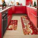 Merry Christmas Kitchen Rugs Set of 2 Non-Slip Christmas Gingerbread Kitchen Mats for Floor Winter Xmas Holiday Low-Profile Washable Home Decor Rug 17x47 Inch and 17x29 Inch (1'5" x 3'11" (Rectangular))