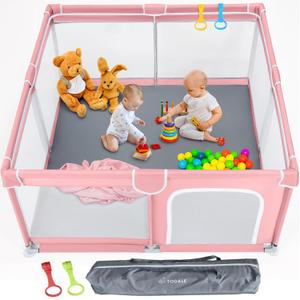 TODALE Playpen 5050 Pink Playpen for Babies and Toddlers, Safe & Sturdy, Small Baby Play Yard with Anti-Slip Base & Breathable Mesh- Indoor & Outdoor Baby Play Pen for Toddler & Infant (50x50 (Square))