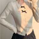 Women's Bowknot Front Button Down Sweaters Crew Neck Cute Cardigans Fall Tops (L)