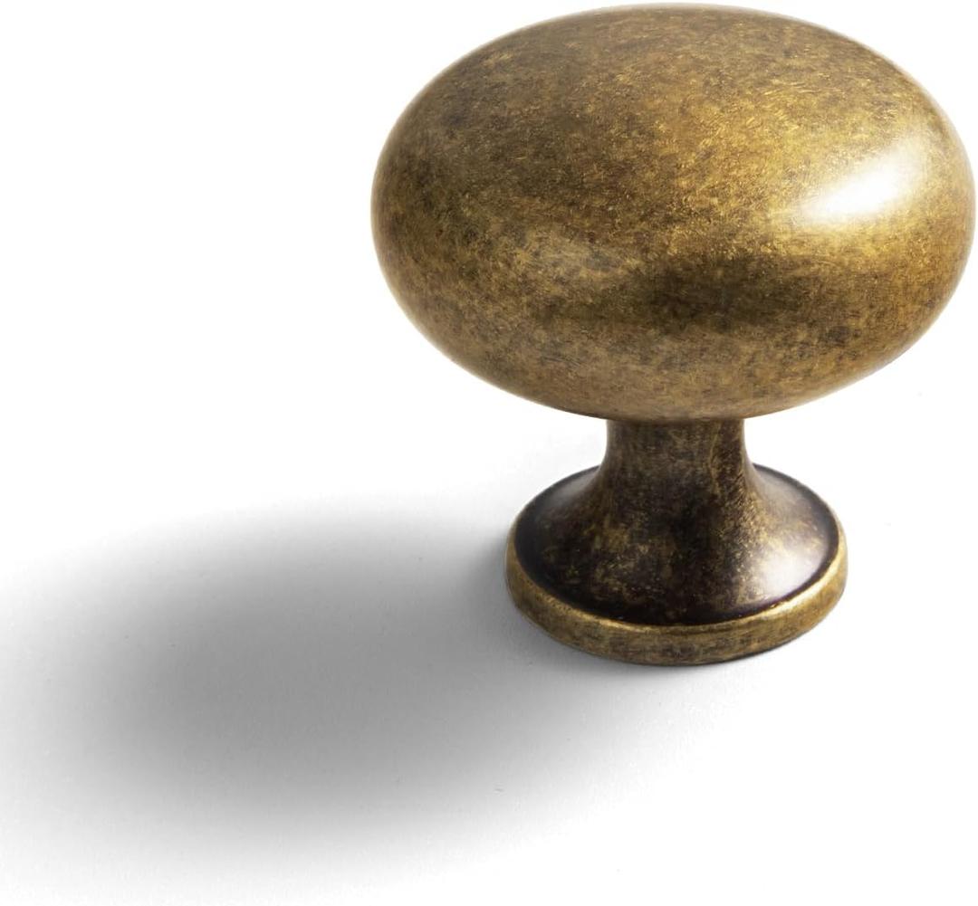 Goo-Ki Vintage Retro Antique Brass Zinc Alloy Cabinet Enlarged knob - Single Hole Center Affordable Luxury Cabinet Pull Hardware for Bedroom, Kitchen, 6 Pack (1.5 inches)