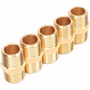 Winmien Brass Hex Nipples Pipe Fitting, Double-Headed Equal Diameter Male Threaded Joints, Hexagonal Joint Hose Extender (1/2" x 1/2" NPT Male)