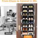 Yecaye 8 Tier Over the Door Shoe Organizer of Deep 16 Compartments, 50lbs Load Shoe Rack for Door in Oxford Holds 16-24 Pairs, Stain-Resistant Hanging Shoe Organizer for Closet, Black
