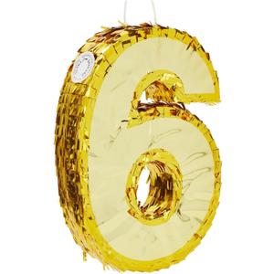 Juvale Gold Foil Number 6 Pinata - Shimmering Gold Centerpiece & Pinatas for Birthday Party - For 6th Birthday Decorations for Boys - 15.5x10.5x3 in
