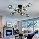 8 Light Glass Globe Ceiling Light Black and Gold Mid Century Flush Mount Sputnik Light Fixture Bubble Chandelier Living Room Farmhouse for Dining Room Kitchen Bedroom.