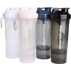 Smartshake Slim 4-Pack Protein Shaker Bottle 400 ml | 13.5 oz  Storage Included - Leakproof Screw-on Lid - BPA Free  Unisex - Black, White, Stormy Gray, Cotton pink