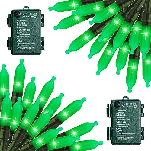 St. Patrick's Day Green String Lights，2 Pack 17.8 Feet 50 LED Battery Operated Mini String Lights with 8 Modes Waterproof for Outdoor Indoor Patio Xmas Tree Holiday Party Christmas Show