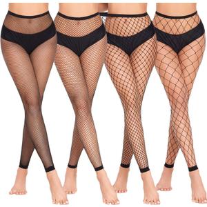 Avidlove Fishnet Stockings Footless High Waist Fishnets Tights Pantyhose for Women (One Size, Black-4 Pairs)